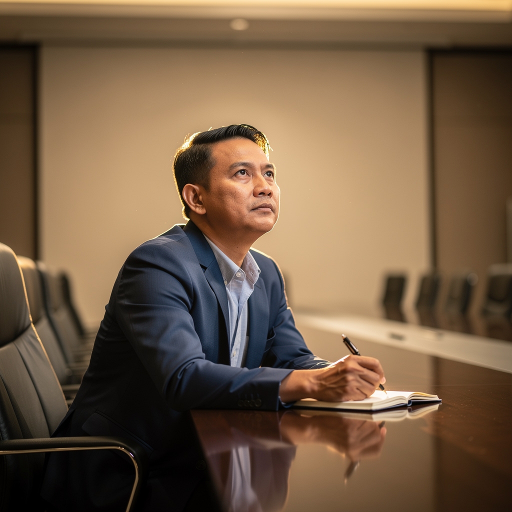 Profesional sedang merefleksikan pengalaman kerja